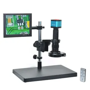 Câmera microscópio digital, 16mp hdmi-compatível usb câmera microscópio digital grande suporte universal suporte 8 polegadas lcd monitor 180x C-MOUNT lente