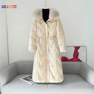 Bán buôn nóc Trắng vịt lông xuống Parka Áo khoác lông thú thật cổ áo mùa đông của phụ nữ dài xuống áo - Product Image 3