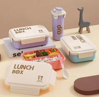 Boîtes à lunch multifonctionnelles en plastique sans BPA à 5 compartiments, étanches, de 1 L, avec gobelets, faciles à transporter, pour la vente en gros