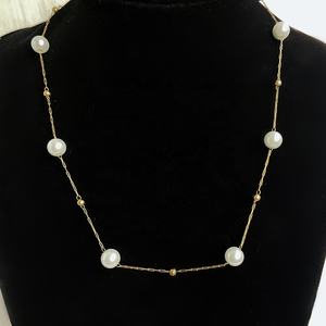 قلادة خانقة أنيقة للنساء من دينا، مصنوعة من الفولاذ المقاوم للصدأ المطلي بالذهب عيار 18 قيراط مع لؤلؤ زجاجي، سلسلة رفيعة للذكرى السنوية - Product Image 4