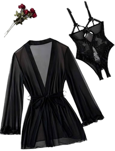 Hot <b>Sexy</b> Bow Sheer 3D Embroidery Costumes Jumpsuits Playsuits Bodysuits Lingerie <b>Set</b> - Product Image 1