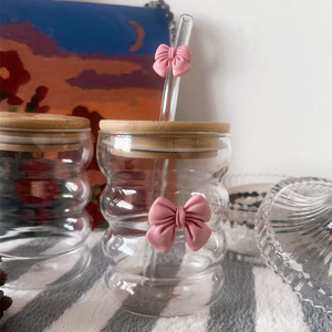 Starlii Schattige Strikvormige Glazen Bekers Uniek Sap Beker Mok Tumbler Met Deksel En Stro - Product Image 3