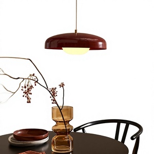 Lampe suspendue en forme de champignon rouge vin de style nordique, diffuseur en verre opale, luminaire suspendu pour le plafond, décoration de salon, lampe de Noël - Product Image 1