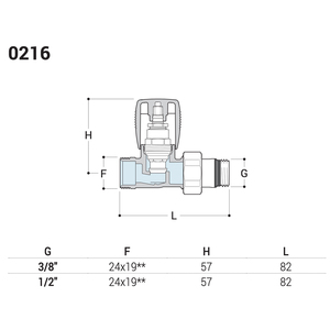 Válvula Recta de Alta Temperatura de la Serie ITALIA de 1/2\" para Tuberías de Cobre y Multicapa, Válvulas para Lavadoras con Paso de 24x19 - Product Image 3