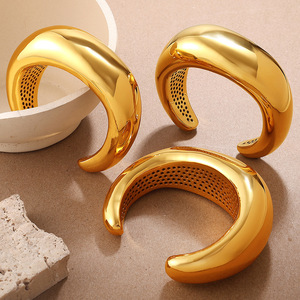 Fashion Cuff Bracelet Gold Hollow Design Oversized Open <b>Bangle</b> For Party Unisex Jewelry - Product Image 1