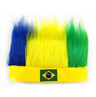 Perruque bandeau drapeau du Brésil, perruque synthétique colorée aux couleurs du drapeau national, casquette perruque pour supporters de football, idéale pour les fêtes sportives et les manifestations.