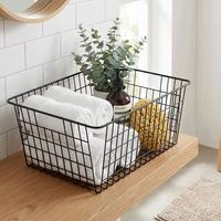 Panier de rangement carré en fil métallique noir, organisateur en maille multi-usages pour salle de bain, buanderie et livres de bureau
