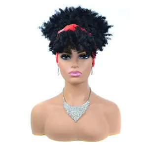Großhandel synthetische kurze verworrene lockige Perücke Farbe tiefschwarze Perücke Stirnband mit Gummiband verstellbar für Perücken für schwarze Frauen