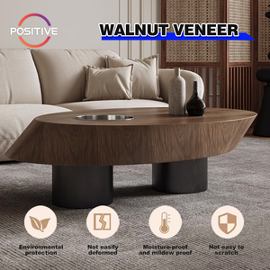 Tavolino da Caffè Ovale Vintage Stile Wabi-Sabi per Soggiorno, Design Artistico in Impiallacciatura di <span class=keywords><strong>Noce</strong></span> BN-2486 - Product Image 2