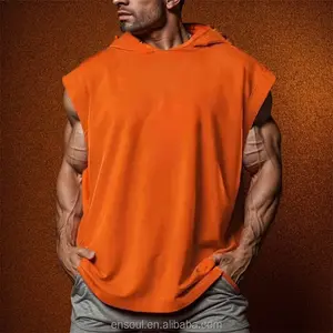 Tank Top bertudung untuk olahraga pria, otot Musim Panas motif kustom otot binaraga, Hoodie Gym tanpa lengan untuk pria