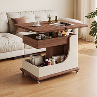 Table basse en bois massif réglable en hauteur, pliable, rétractable et rotative avec port USB ; Table d'appoint compacte pour petit espace, table chariot compacte