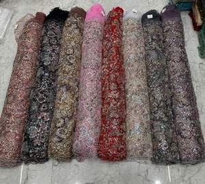 Tissu en filet importé exclusif avec des perles de travail manuel complexes, parfait pour les robes de mariée, les saris, les lehengas et les robes de soirée - Product Image 3