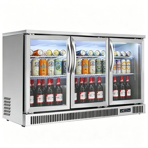 Refrigerador de Bar con 3 Puertas de Vidrio y Acero Inoxidable, Enfriamiento por Ventilador de Una Sola Temperatura, Gran Capacidad, Exhibidor de Bebidas y Cerveza - Product Image 1