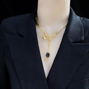 Collar con colgante de piedra negra de corazón para mujer DIEYURO con cadena de hebilla OT, joyería festiva de nueva tendencia para bodas y regalos - Product Image 3