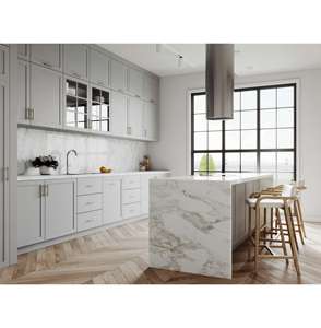 Australie <span class=keywords><strong>MDF</strong></span> <span class=keywords><strong>laque</strong></span> prêt à assembler blanc mat couleur Shaker porte Design moderne armoires de cuisine modulaires avec poignées en or - Product Image 1