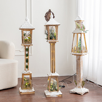 Lanterne de rue de Noël en bois haute, alimentée par USB, style nordique vieilli, effet neige, lumière LED, écologique, pour salon intérieur