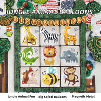 Ballons animaux de la jungle, 9 ballons géants (11-25 pouces), décoration de fête d'anniversaire pour enfants, thème safari, en aluminium, contient de petits aimants, singe