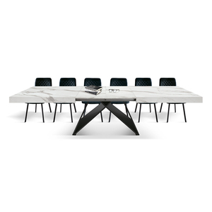 Giuseppe <b>Extendable</b> <b>Table</b> <b>White</b> Statuary Marble Crossed Legs Indoor <b>Dining</b> - Product Image 5