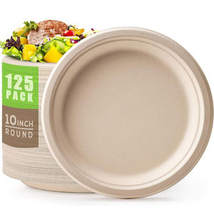 Assiettes en papier Assiettes en papier de bagasse jetables de 10 pouces en vrac Grandes assiettes en papier composables non blanchies écologiques - Product Image 1