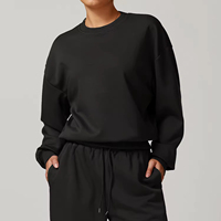 Sweat-shirt à col rond personnalisé avec logo, couleur unie, pour femme, coupe ample, épaules tombantes, doux, décontracté, streetwear