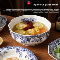 Assiettes et plats rétro de luxe léger, style occidental chinois, en porcelaine bleue et blanche, créatives, classiques, vintage, compatibles micro-ondes, sous glaçure