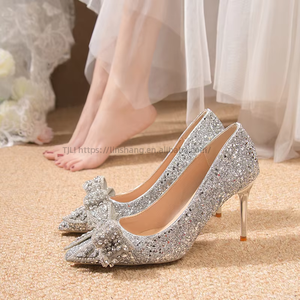 Women's High Heels Shoes Shallow Mouth <b>Pointed</b> Toe Shiny Glitter Sequins Sexy Nightclub Stiletto Wedding Dress Shoe Girl - Product Image 1