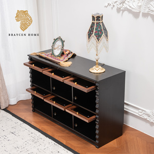 Mobile TV <span class=keywords><strong>Vintage</strong></span> in Legno Massello Intagliato a Mano, Vetrina Antica con Porta in Vetro e Striscia LED - Product Image 6