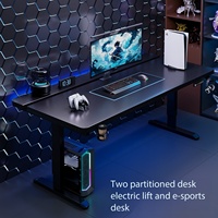 Bureau d'e-sport, bureau d'ordinateur de bureau, bureau à plateau séparé pour la maison, réglable avec multiprise, pliable et extensible