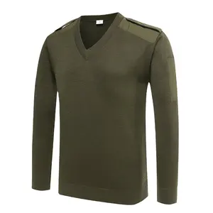 Solid Pattern Men Pullover Sweaters Olive Winter Knitted Wool Acrylic Polyester V Neck Woolen Standard Computer Knitted Green