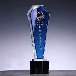 Factory Wholesale trophy for Custom UV Printing Blank Transparent and Blue Crystal Glass Trophy Award Plaque