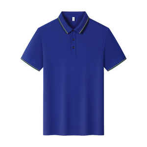 Polo uni en polyester avec bordure contrastée, vêtement d'été à manches courtes pour homme, idéal pour le quotidien - Product Image 2
