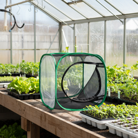 Petite cage d'élevage d'insectes en maille noire respirante à motif uni avec armature en fil d'acier, garniture verte, fermeture éclair, cage pop-up pour animaux de compagnie toutes saisons