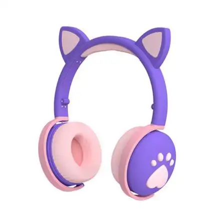 Kleurrijke Kids Headset Draadloze Gloeiende Leuke Led Kat Oor Poot Meisjes Gift Bt Hoofdtelefoon Hifi Stereo Bass 3.5Mm Plug met Mic