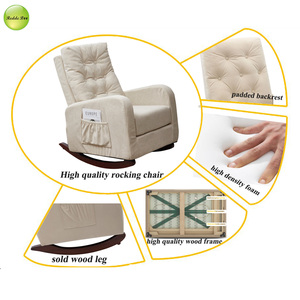 <span class=keywords><strong>Fauteuil</strong></span> berçant à armature en <span class=keywords><strong>bois</strong></span> velours capitonné beige design moderne avec poche latérale mobilier de détente pour la chambre d'enfant pour bébé - Product Image 6