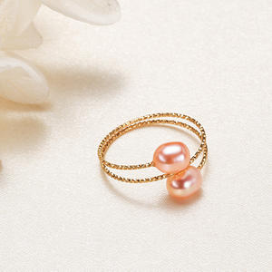 Wholesale 14K Gold Pearl Rings Simple College Style Single & Double Circle <b>Best</b> <b>Friend</b> <b>Birthday</b> <b>Gift</b> Options - Product Image 3