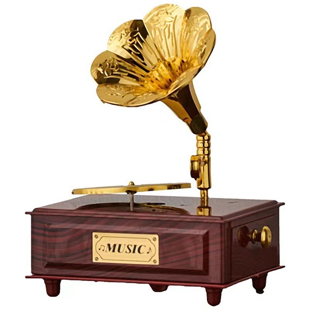 European Retro Record and Gramophone Wind-Up Music Box