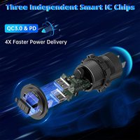 Enchufe USB de 12 Voltios con Doble Puerto de Carga Rápida 3.0, Cargador de Coche USB C PD, Toma de Corriente de 12V Impermeable con Voltímetro e Interruptor