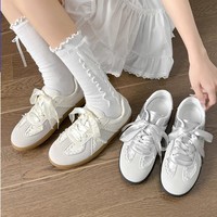 Damen Retro-Sneaker mit Spitzenbesatz, weicher Satin-Schleife, Schnürung, flache Turnschuhe, süße Cottagecore Braut-Freizeitschuhe für den Alltag