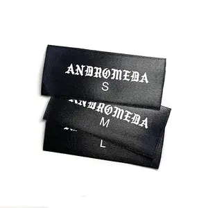 custom logo design straight cut thermal print polyester satin cloth fabric iron on labels for clothing