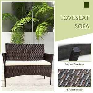 Sillones para todo tipo de clima con mesa de centro de vidrio y cojines gruesos, juego de 4 piezas de mimbre de ratán para patio y jardín al aire libre - Product Image 2