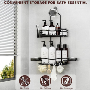 Étagère de salle de bain à double niveau, murale, d'angle, pour rangement sous la douche, 60x70cm, durable - Product Image 2