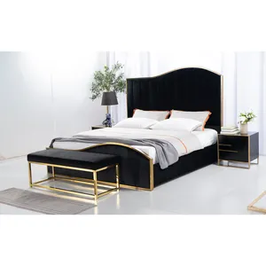 Set Camera da Letto di Lusso in Oro con Letto <span class=keywords><strong>Queen</strong></span> e King Size, Comò, Specchio, Comodino, Cassettiera, Nero - Product Image 2