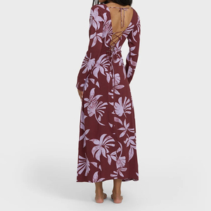 Robe longue à fleurs élégante sans dos et à taille nouée, conçue sur mesure par le fabricant, en fibre de viscose, robe décontractée. - Product Image 3
