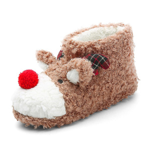 Pantoufles de chambre à coucher en peluche floue mignonnes pour femmes doublure en peluche épaissie renne de noël pantoufles montantes - Product Image 1