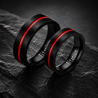 Bague JLM personnalisée en gros, forme géométrique, noir mat électroplaqué, tendance unique, avec rainures, pour homme, couple, alliance de mariage ou de promesse