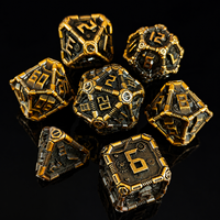 Jeu de dés mécaniques écologiques faits à la main en alliage de zinc massif, 7 pièces, gravés, polyédriques, DND Dungeons, motif taches de sang argentées, de style affûté