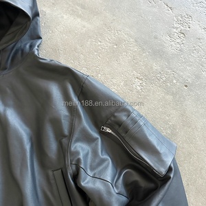 Leather Hoodie <b>Jackets</b> Clothing Manufacturer Custom High Quality <b>Zip</b> <b>up</b> <b>Jackets</b> Oversize Boxy Fit Leather Hoodie for Men - Product Image 2