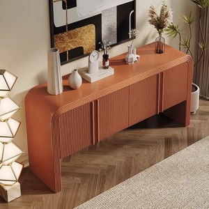 Meuble de rangement <span class=keywords><strong>d</strong></span>'appoint au design épuré avec <span class=keywords><strong>angle</strong></span> arrondi pour salon, <span class=keywords><strong>console</strong></span> de rangement minimaliste <span class=keywords><strong>en</strong></span> <span class=keywords><strong>bois</strong></span> peint à la française - Product Image 4