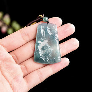 Pendentif en jade naturel bleu aquatique, style chinois, design original, unisexe, avec certificat d'évaluation SS04 - Product Image 3