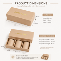 Boîte cadeau rigide écologique recyclable beige de luxe avec logo personnalisé, 3 compartiments, emballage en carton pour bougie, parfum, cosmétique